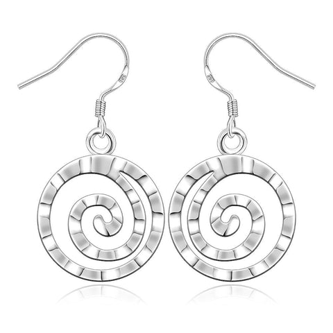 Lucky Silver - Silver Designer Round Swirl Dangle Earrings - LOCAL STOCK - LSE353