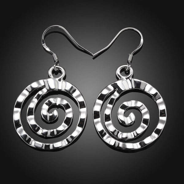 Lucky Silver - Silver Designer Round Swirl Dangle Earrings - LOCAL STOCK - LSE353