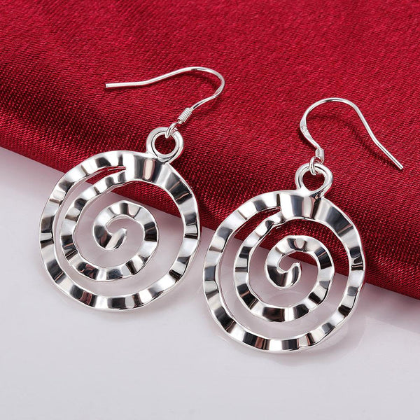 Lucky Silver - Silver Designer Round Swirl Dangle Earrings - LOCAL STOCK - LSE353