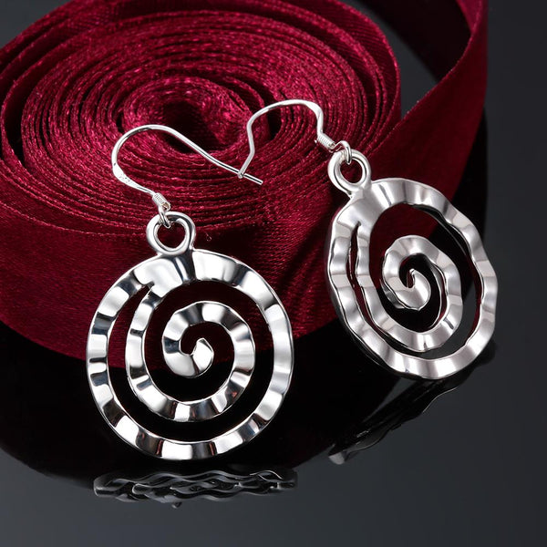 Lucky Silver - Silver Designer Round Swirl Dangle Earrings - LOCAL STOCK - LSE353