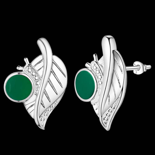 Lucky Silver - Silver Designer Stud Earrings - Green - LOCAL STOCK
