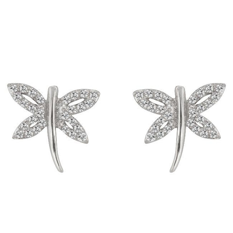 Cubic Zirconia Dragonfly Earrings - E50103R-C01