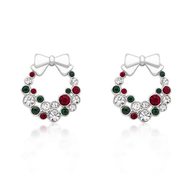 Holiday Wreath Colored Crystal Earrings - E50160R-V01