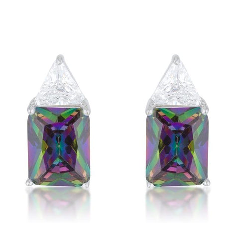 Classic Mystic Cubic Zirconia Rhodium Stud Earrings - E50176R-C19