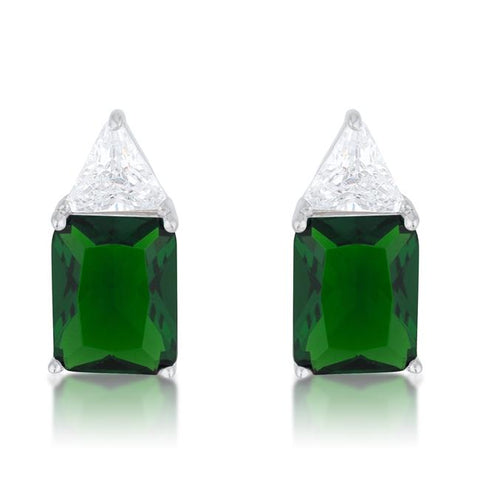 Classic Emerald Cubic Zirconia Sterling Silver Stud Earrings - E50176RS-C40