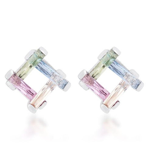 Myra 10ct Multicolor CZ Rhodium Stud Earrings - E50180R-V01