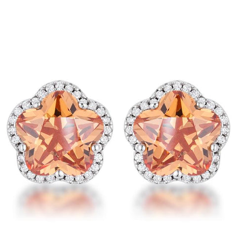 Floral Cut Champagne CZ Stud Earrings - E50184R-C72