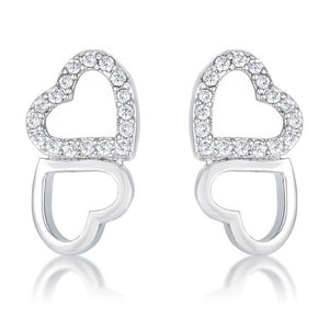 Melded Hearts Rhodium and CZ Stud Earrings .17 Ct - E50186R-C01