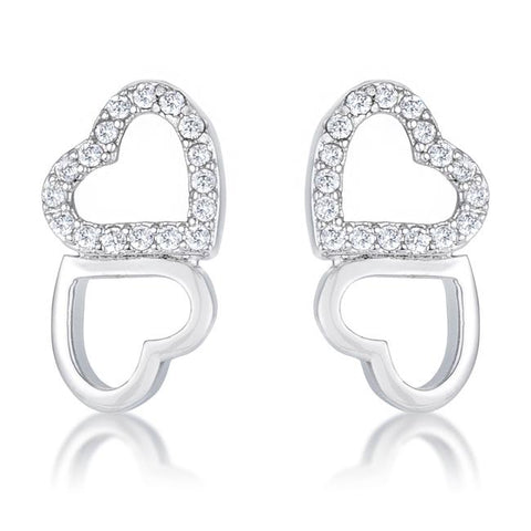 Melded Hearts Rhodium and CZ Stud Earrings .17 Ct - E50186R-C01
