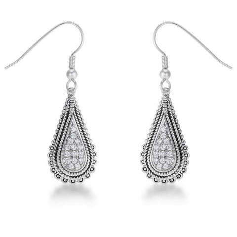 Tear Drop Rhodium Earrings with CZ .45 Ct - E50189R-V01