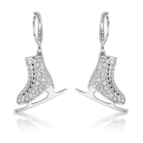 Delicate .85Ct Rhodium Plated Ice Skate Earrings - E50190R-C01
