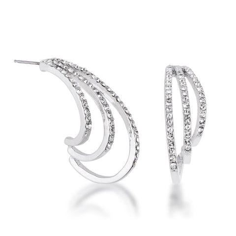 Rhodium Plated Contemporary Clear Crystal Earring - E50191R-C01