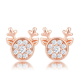 USA IMPORT 18k Rose Gold Plated Clear CZ Reindeer Earrings - LSE50206A-C01