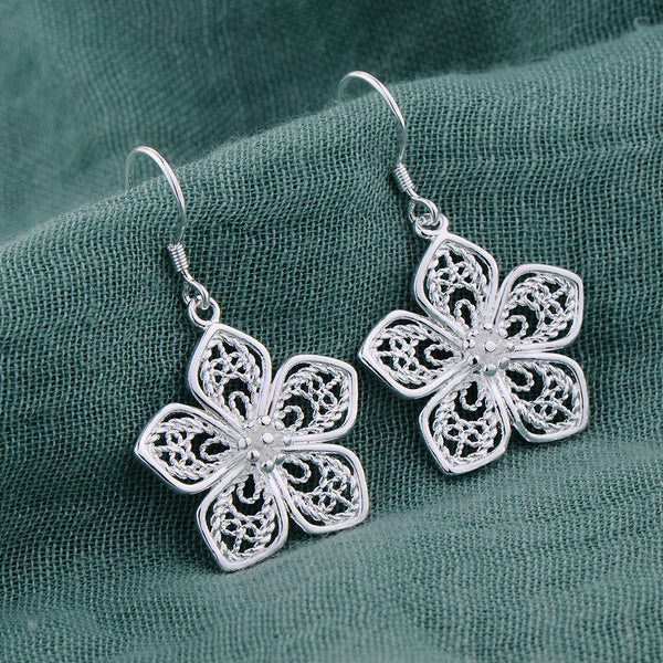 Lucky Silver - Silver Designer 5 Petal Flower Earrings - LOCAL STOCK - LSE506