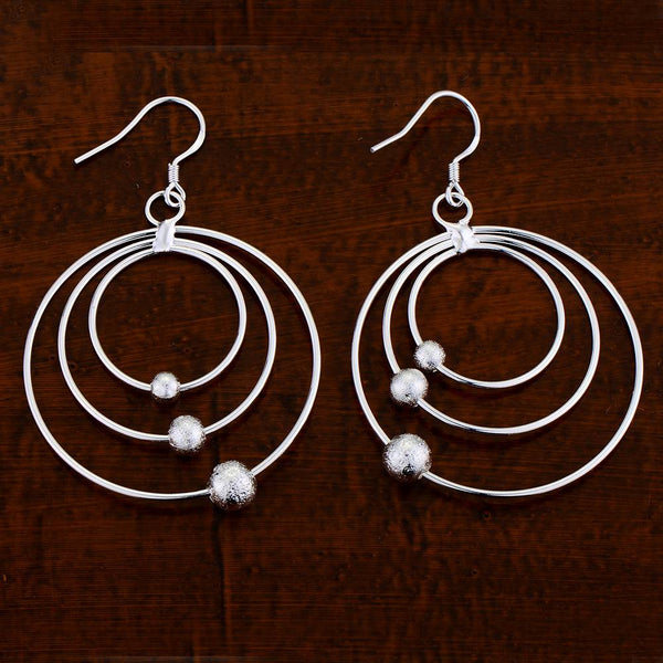 Lucky Silver - Silver Designer 3 Hoop Dangle Earrings - LOCAL STOCK - LSE541