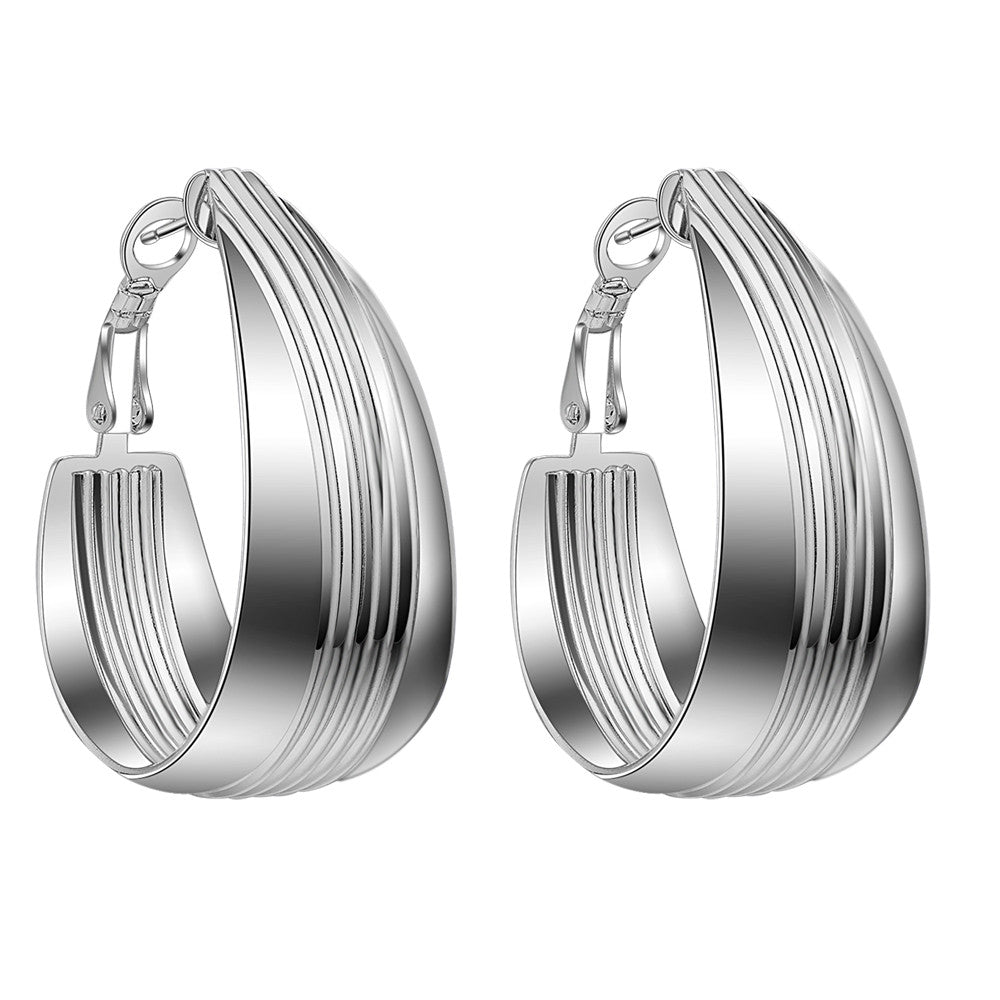 Lucky Silver - Silver Designer Grid Hoop Oval Earrings - LOCAL STOCK - LSE568