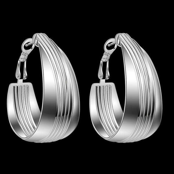 Lucky Silver - Silver Designer Grid Hoop Oval Earrings - LOCAL STOCK - LSE568