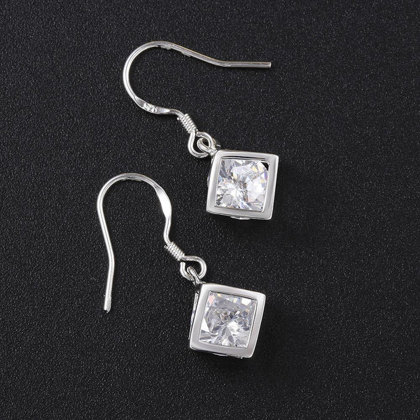 Lucky Silver - Silver Designer Cubed Swarovski Crystal Earrings - LOCAL STOCK - LSE583