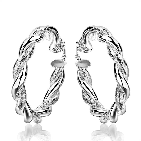 Lucky Silver - Silver Designer Twisted Round Hoop Earrings - LOCAL STOCK - LSE591