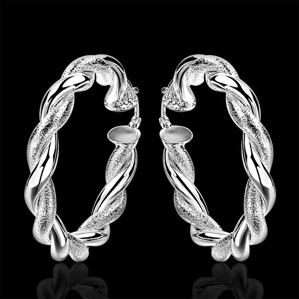 Lucky Silver - Silver Designer Twisted Round Hoop Earrings - LOCAL STOCK - LSE591