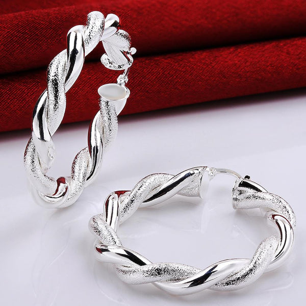 Lucky Silver - Silver Designer Twisted Round Hoop Earrings - LOCAL STOCK - LSE591