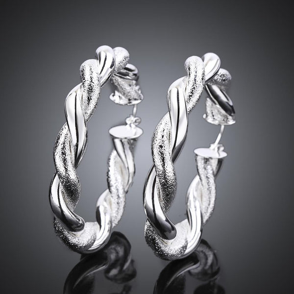 Lucky Silver - Silver Designer Twisted Round Hoop Earrings - LOCAL STOCK - LSE591