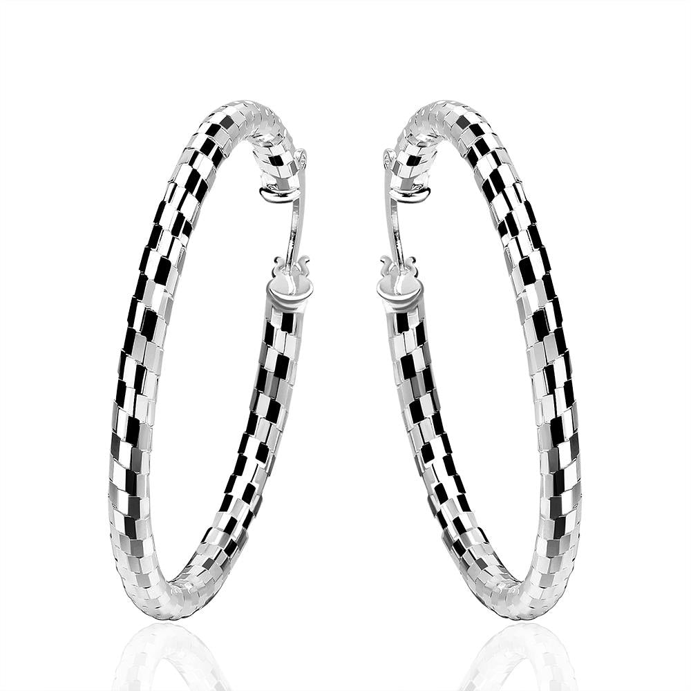 Lucky Silver - Silver Designer Round Hoop Paved Earrings - LOCAL STOCK - LSE594