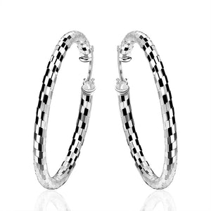 Lucky Silver - Silver Designer Round Hoop Paved Earrings - LOCAL STOCK - LSE594