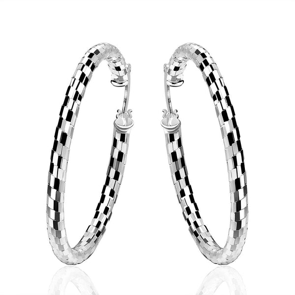 Lucky Silver - Silver Designer Round Hoop Paved Earrings - LOCAL STOCK - LSE594