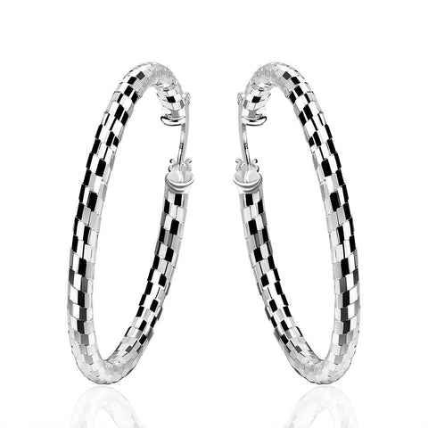 Lucky Silver - Silver Designer Round Hoop Paved Earrings - LOCAL STOCK - LSE594