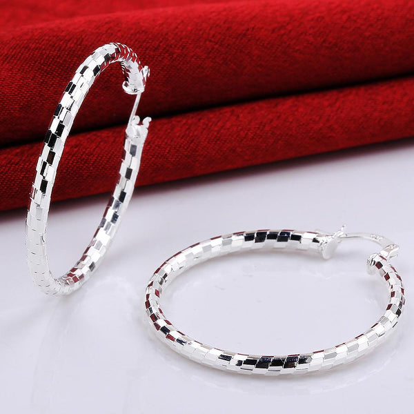 Lucky Silver - Silver Designer Round Hoop Paved Earrings - LOCAL STOCK - LSE594