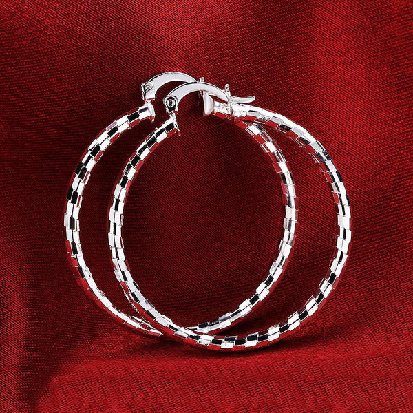 Lucky Silver - Silver Designer Round Hoop Paved Earrings - LOCAL STOCK - LSE594