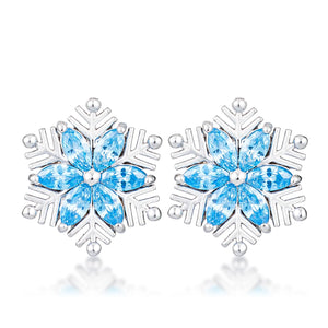 USA IMPORT Rhodium Plated Aqua Blue Marquise Snowflake Earrings - LS E50204R-C31