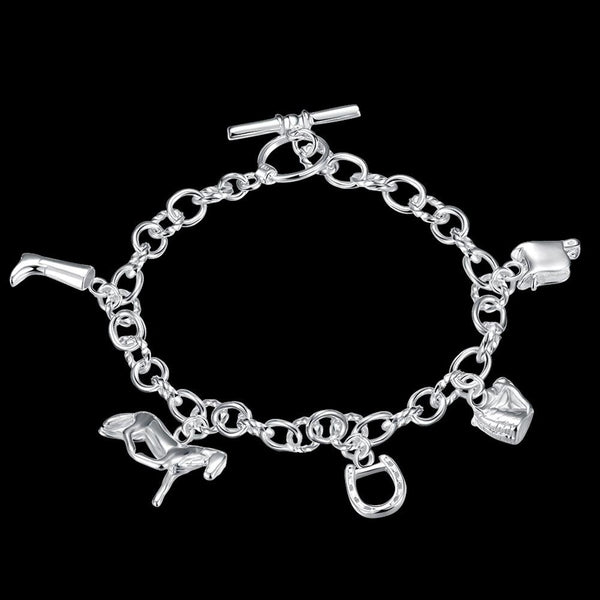 Lucky Silver - Silver Designer Round Linked Bracelet with Lobster Clasp - LOCAL STOCK - LSH073