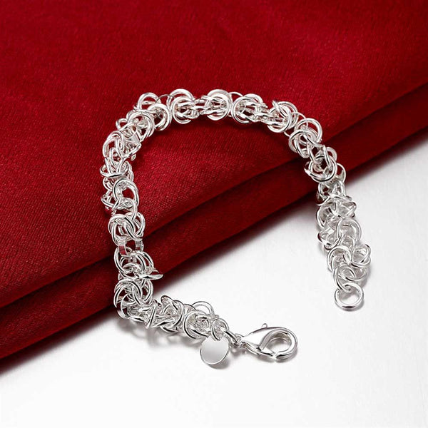 Lucky Silver - Silver Designer Round Linked Bracelet with Lobster Clasp - LOCAL STOCK - LSH073