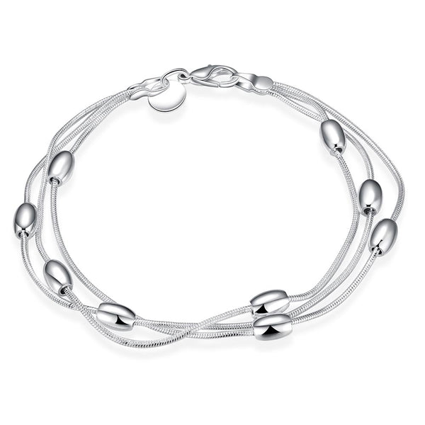 Lucky Silver - Silver Designer 3 String Bracelet with Beads - LOCAL STOCK - LSH236