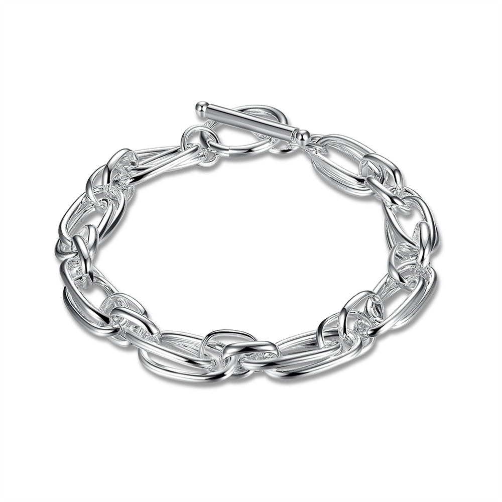 Lucky Silver - Silver Designer Double Oval Round Link Bracelet with Toggle Clasp - LOCAL STOCK - LSH320