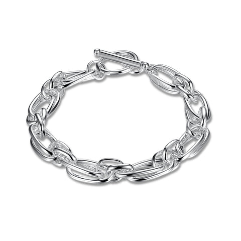 Lucky Silver - Silver Designer Double Oval Round Link Bracelet with Toggle Clasp - LOCAL STOCK - LSH320