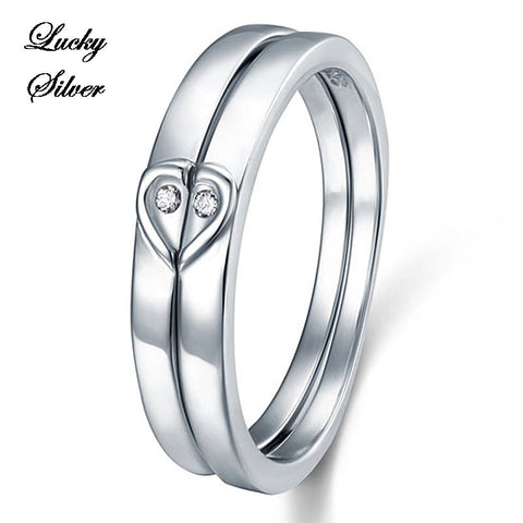 Round Cut Heart Solid 925 Sterling Silver Bridal Wedding Engagement Ring Set - LS CFR8048