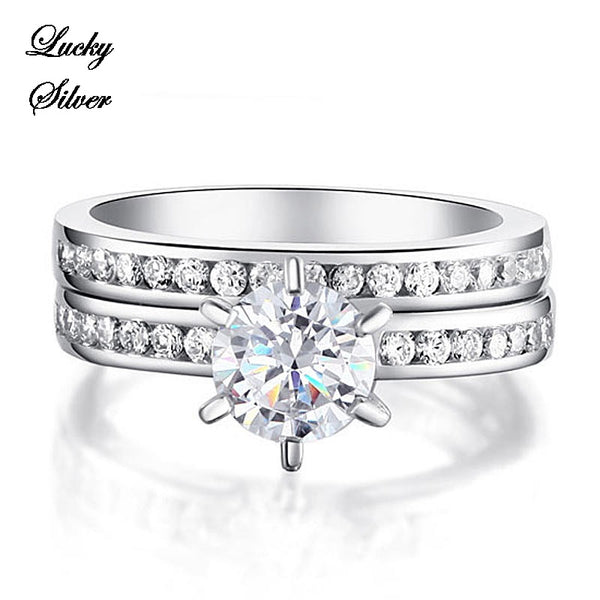 1 Carat Round Solid 925 Sterling Silver Bridal Wedding Engagement Ring Set - LS CFR8014