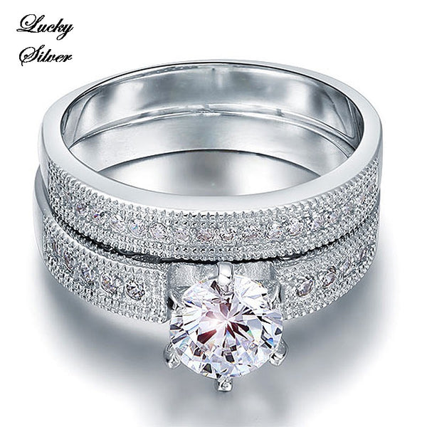 1.25 Carat Vintage Style Solid 925 Sterling Silver Bridal Wedding Engagement Ring Set - LS CFR8096