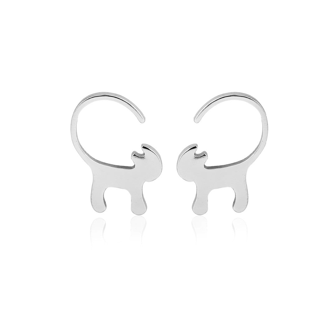 Silver Designer Cat Earrings