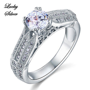 1 Carat Vintage Style Solid 925 Sterling Silver Bridal Wedding Engagement Ring Set - LS CFR8109