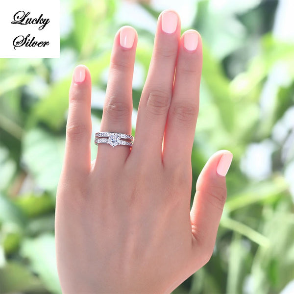 1 Carat Round Solid 925 Sterling Silver Bridal Wedding Engagement Ring Set - LS CFR8014