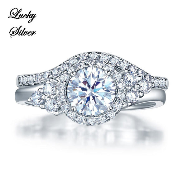 1 Carat Art Deco Solid 925 Sterling Silver Bridal Wedding Engagement Ring Set - LS CFR8269