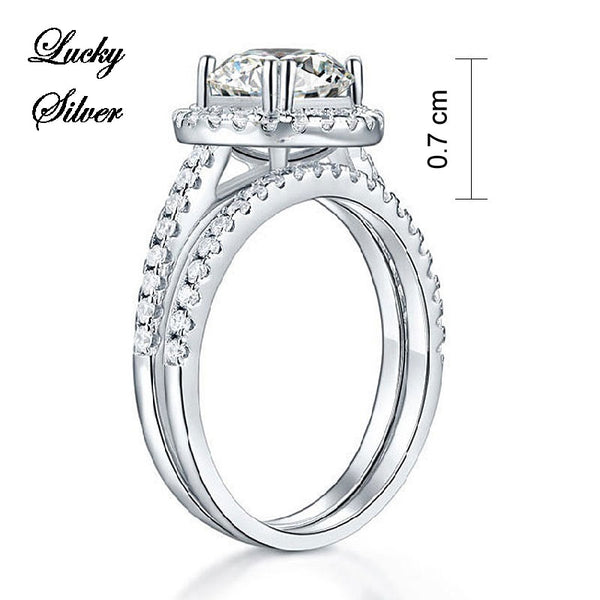 2 Carat Halo Ring Solid 925 Sterling Silver Bridal Wedding Engagement Ring Set - LS CFR8218