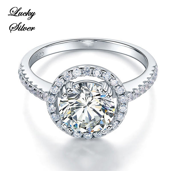 2 Carat Halo Solid 925 Sterling Silver Bridal Wedding Engagement Ring Set - LS CFR8199