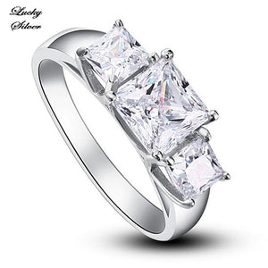 Three Stones 925 Sterling Silver Bridal Wedding Engagement Ring LS CFR8008