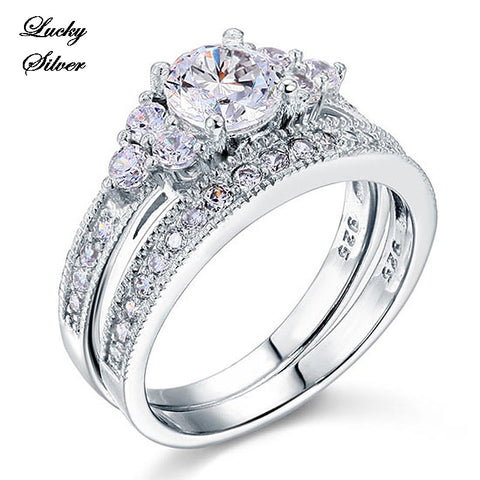 1 Carat Vintage Style Solid 925 Sterling Silver Bridal Wedding Engagement Ring Set - LS CFR8102