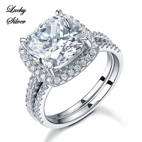 Lucky Silver - Silver Designer 5 Ct Cushion Cut Wedding Ring Set 925 Sterling Silver - LOCAL STOCK - LSR8205